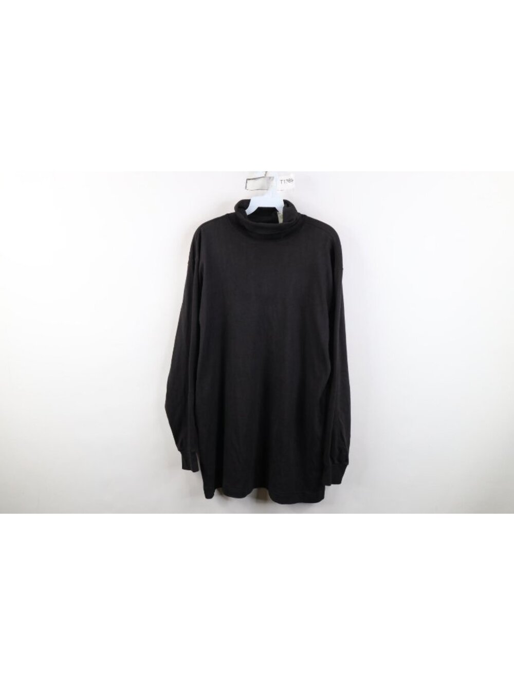 Vintage 90s Blank Turtleneck T-Shirt Mens Size L Black Cotton Long Sleeve Faded